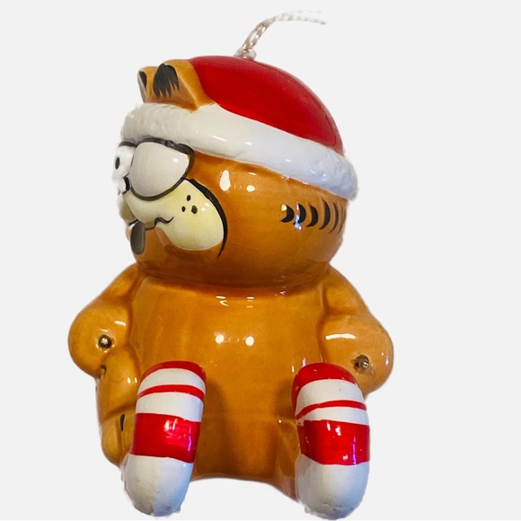 Christmas Garfield Enesco Santa Hat Candy Cane Skis With Poles Ceramic Vintage - Picture 4 of 12